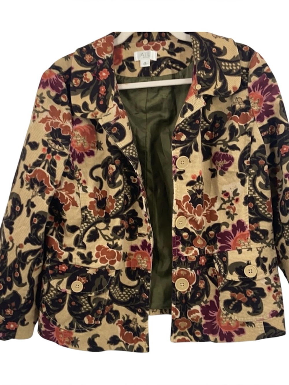 ATL Studio brushed corduroy cotton multi fall color florals blazer jacket womens